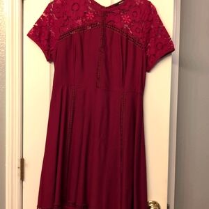 Miusol-Mulberry Dress With Lace Accents  64% Cotton, 32 Nylon and 4% Spandex